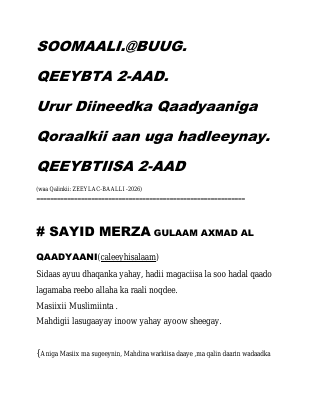 SOOMAALI.@BUUG...MAQAAL KU SAABSAN URUR DIINEEDKA...QAADYAANI...QEEYBTA  2-AAD
